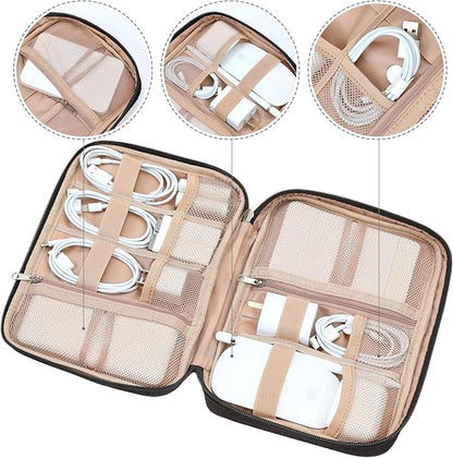 NISHEL Travel Cord Organizer Case, Tech Electronic Bag, Essentials for Charger, Cable, Phone, Hard Drive, USB, SD Card, Black
