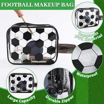 12 PCS Soccer Cosmetic Bags Soccer Gift Accessories Bags Goodie Snack Makeup Pouch Bag Waterproof Clear PVC Travel Bag with Zipper for Girls Valentine Team Gifts Player Sport Party Favors