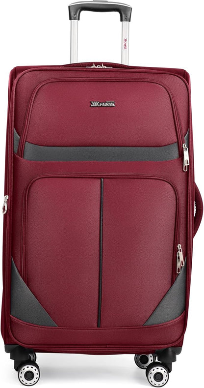 32'' Large Softside Suitcase,Expandable 15% Luggage,with Double Spinner Wheels and LOCK,Lightweight Travel Suitcase for Men/Women（Burgundy-Grey,32in）