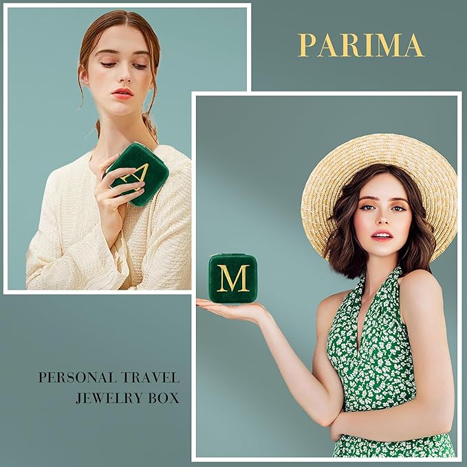 Parima Thanksgiving Gifts for Women - Teacher Appreciation & Birthday Gifts, Travel Jewelry Box Case - Letter T, Green