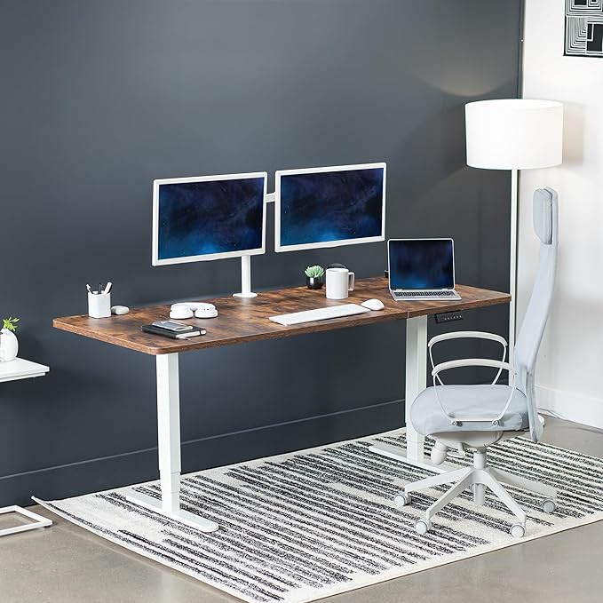 VIVO Electric 71 x 30 in Dual Motor Rustic Sit Stand Desk, Memory Height Adjustment, 2B Series, Vintage Brown Top White Frame, DESK-KIT-2W7N