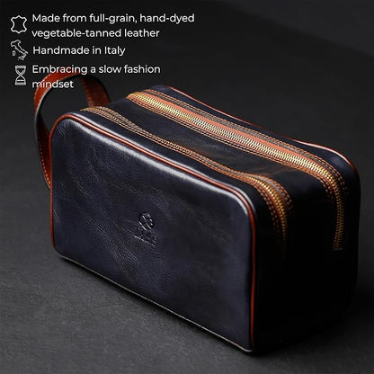 Time Resistance Leather Cosmetic Bag Toiletry Italian Classy Dopp Kit
