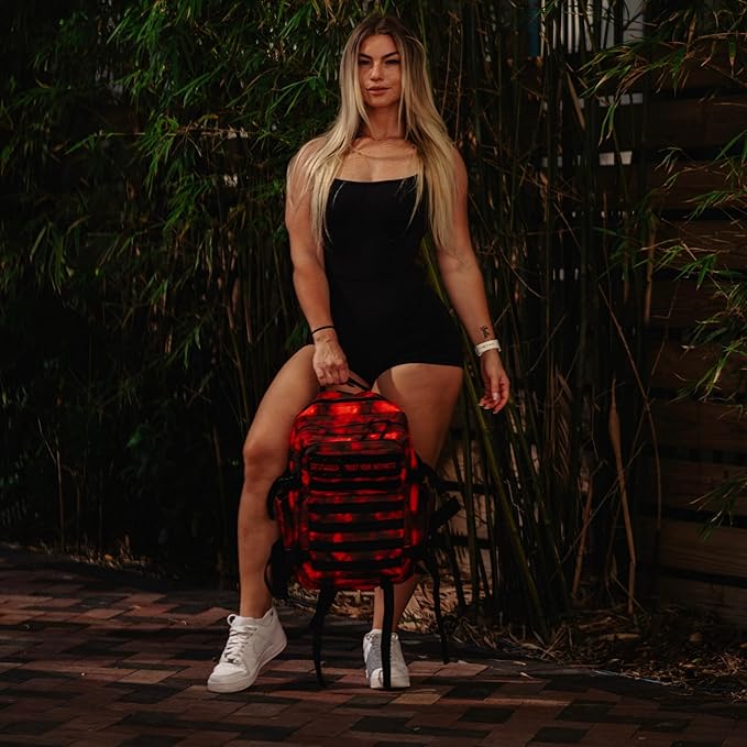 WOLFpak 35L Athletic Gym Backpack - Durable 1000D Waterproof Oxford Material with MOLLE Webbing, Laptop Pocket & Dual Cup Holders, Durable Fitness/Travel/Military Daypack (Blood Orange)