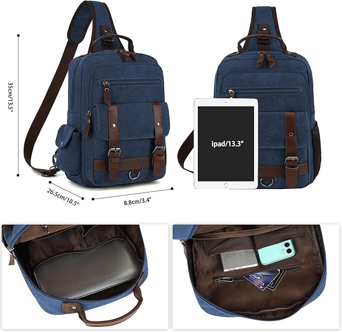 Vintage Messenger Bag, Canvas Backpack for Travel, Men's Shoulder Bag, Dual-use Bag for Hand Carry and Crossbody Carry