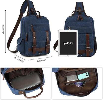 Vintage Messenger Bag, Canvas Backpack for Travel, Men's Shoulder Bag, Dual-use Bag for Hand Carry and Crossbody Carry