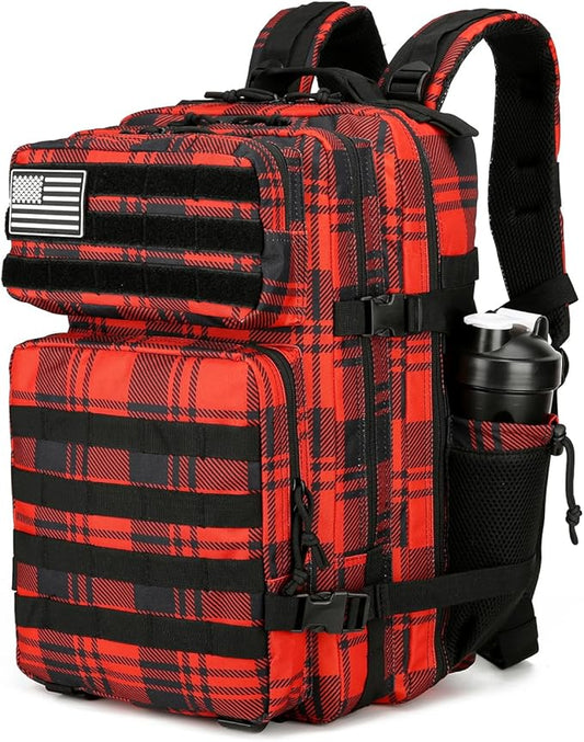 25L Tactical Backpack for Men and Women Military Backpack Small Assault Pack Molle Backpack Bug Out Bag Travel Rucksack Daypack (Red Plaid)