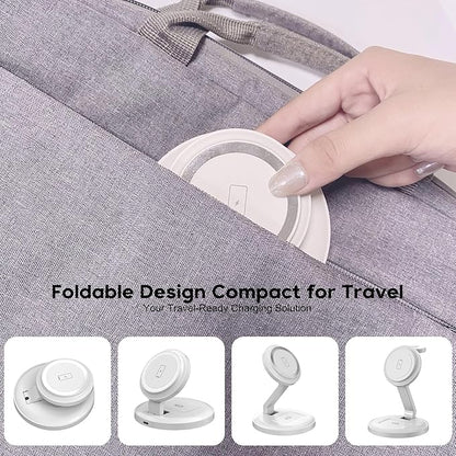 3 in 1 Foldable Magnetic Wireless Charging Station,iPhone Mag-Safe Charger,15W Fast MagSafe Charger Stand for Apple iPhone16Pro Max/16 Pro/15 ProMax/14/13/12,Apple Watch Ultra/2/SE to S9,AirPods Pro 3