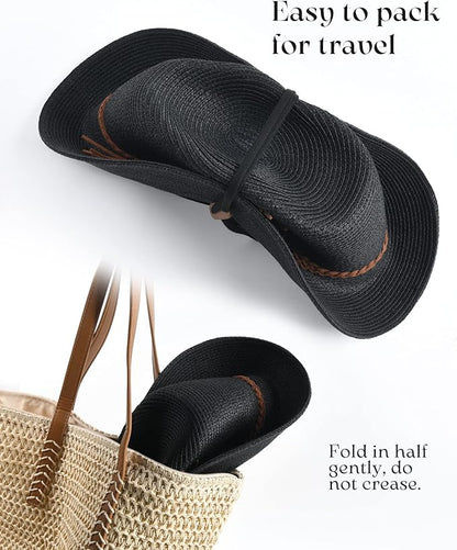 FURTALK Sun Hats for Women Summer Wide Brim UV UPF 80+ Panama Fedora Foldable Packable Straw Beach Hat