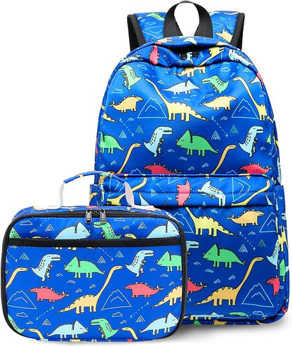CAMTOP Backpack for Kids, Boys Preschool Backpack with Lunch Box Toddler Kindergarten School Bookbag Set (Y025-2 Dinosaur-Dark Blue)