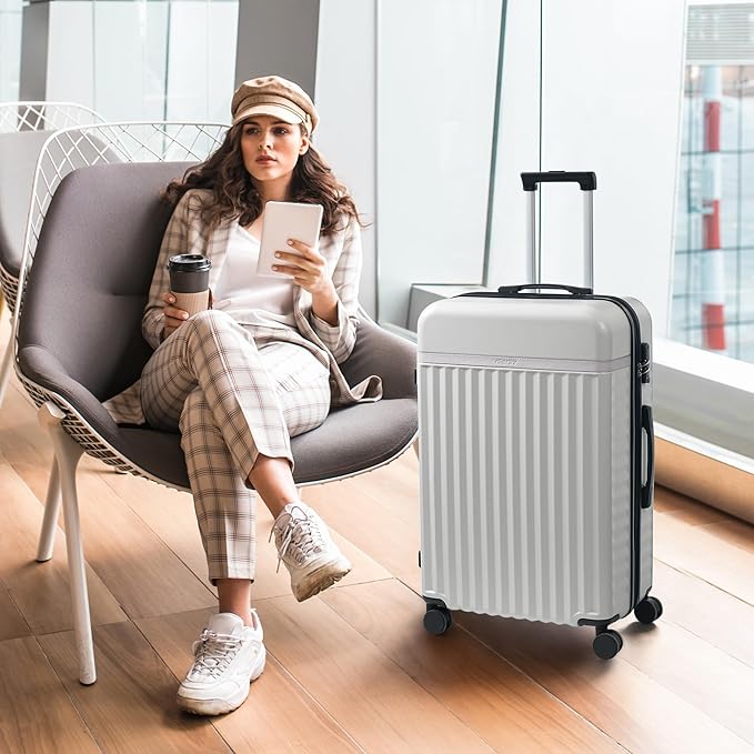 Merax Luggage Sets 5 Piece,Hardshell Expandable Suitcase with Spinner Wheels and Travel Bags,Lightweight Carry on Luggage,20/24/28IN,White Grey