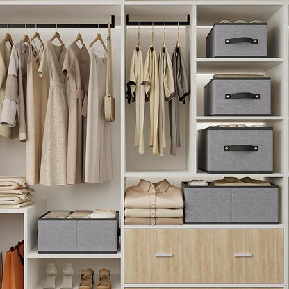 Foldable Storage Boxes, Fabric Storage Baskets with Handles, Cube Organizer Bins for Organizing Shelves, 13 × 9.1 × 5.5 Inch, Gray, 2-Pack