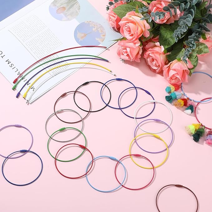 Sasylvia Wire Keychain Cable Stainless Steel Cable Key Ring Colored Keychain Loop Screw Lock Hanging Luggage ID Tag Key Doll