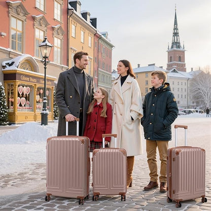 KUNEL Expandable 5 Piece Luggage Sets with Detachable Spinner Wheels and TSA Lock, Unisex Hardside ABS Suitcase Set, Hardshell Lightweight Waterproof Travel Hard Case Suitcases with Wheels, RoseGold