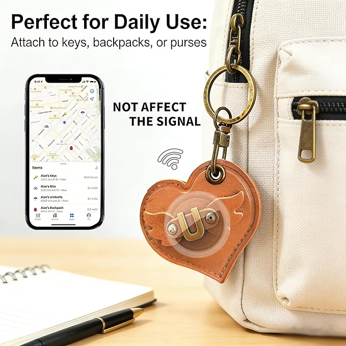 Initial Letter Leather Alphabet Keychain Holder Case Compatible with AirTag,Cute Protective Air Tag Cover with Bronze Keyring,Anti-Scratch Finder GPS Tracker Case for Pets Keys Wallet Luggage(U)