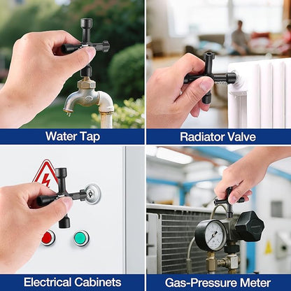 WORKPRO 28" Water Meter Key with 4 Way Utility Key, Heavy Duty Steel Water Shut Off Curb Key with Non-Slip T-Handle, Extended Reach Valve Tool for Outdoor Underground Water Valves