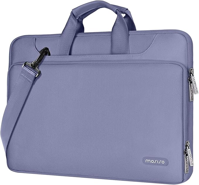 MOSISO 360 Protective Laptop Shoulder Bag Compatible with MacBook Air 15 M4 A3241 M3 A3114 M2 A2941/Pro 16 inch M4 M3 M2 M1, 15-15.6 inch Notebook,Matching Color Sleeve with Belt, Lavender Gray