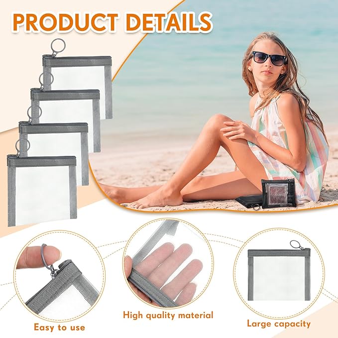 Jexine 30 Pieces Mini Zipper Mesh Bags Nylon Small Zipper Pouch Mini Pouch Portable Beauty Purse Mesh Coin Purse for Travel Home Keychain Holder Makeup Cosmetic Storage(4 x 3 Inches,Gray)