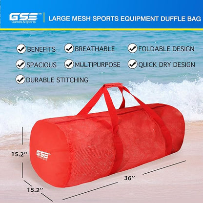Red Heavy-Duty Large Mesh Sports Duffle Bag, Dry Bag, Diving Equipment Scuba Bag with Zipper. Great for Gym Workout, Sport Balls Storage, Scuba Gear, Snorkeling, Water Sports and Travel