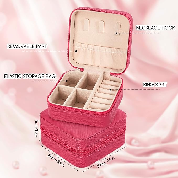 Taiyin 12 Pcs Travel Jewelry Case Box Bridesmaid Gifts Bulk Travel Jewelry Cases Boxes Small Jewels Organizers Mini Accessories Ornaments Storage for Women Girls Wedding Gifts (Rose Red)