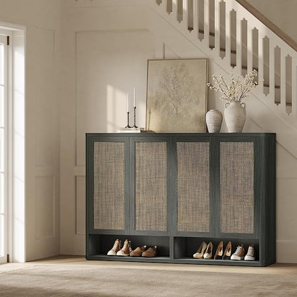 SICOTAS Rattan Shoe Storage Cabinet - Modular Shoe Cabinets with Door Tall Large Shoe Cabinet Storage for Entryway - 65.6" Wide Modular Cabinet for Hallway, Living Room