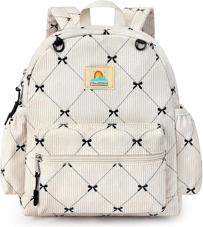 STEAMEDBUN Corduroy Toddler Backpack for Girls 2-4: Kids backpack for Boys Girls - 12 inch Preschool Kindergarten Backpacks - Bow