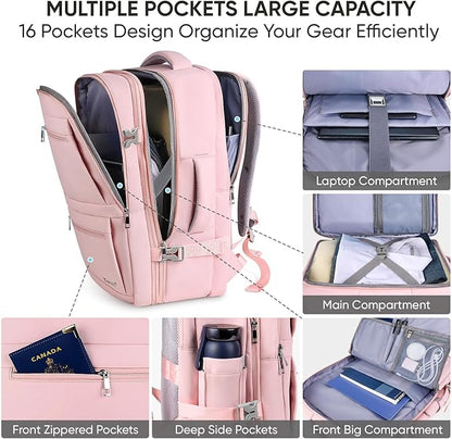 BALEINE Travel Backpack for Women Men, Large Sturdy Carry On Laptop Backpack Gifts for Business, Casual, Weekender, Hiking (XL, Pink)