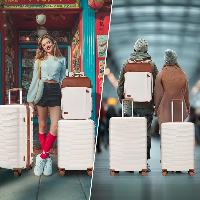 5-Piece Lightweight Luggage with Backpack Sets, ABS+PC Hard Shell Suitcase with TSA Lock & YKK Zipper (White, 20in/24in/28in/BP/TB)