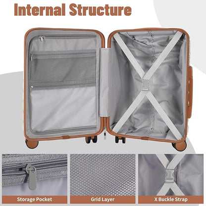 Lightweight Luggage with Spinner Wheels & YKK Zipper, 3-Piece Suitcase ABS+PC Hardside Luggage Set with TSA Lock for Women Men, Apricot Off White (20+24+28 inch)