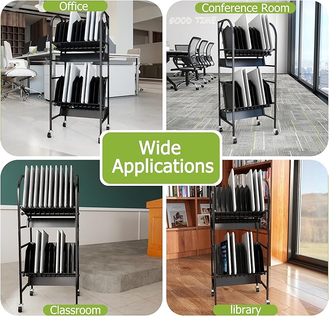 AIWFL 2 Tier Laptop Charging Cart with Wheels, 20 Device Open Charging Cart for Laptops Computers, Tablets and Chromebooks Mobile Charging Station Laptop Storage Carts for Office and Classroom