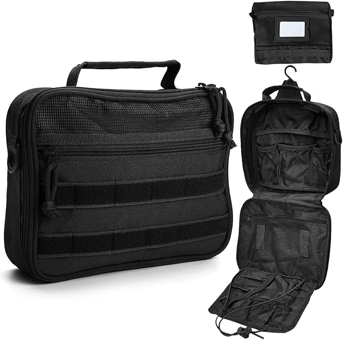 Tactical Travel Toiletry Bag for Men and Women, Hanging Travel Toiletries Organizer Dopp Kit, Toiletry Shaving Hygiene Bag,Bathroom Essentials Men's Toiletry Bag for Short Trips Camping - Black