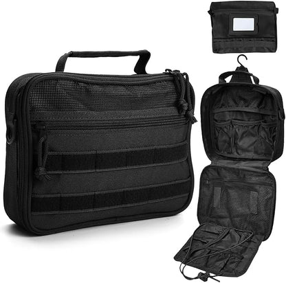 Tactical Travel Toiletry Bag for Men and Women, Hanging Travel Toiletries Organizer Dopp Kit, Toiletry Shaving Hygiene Bag,Bathroom Essentials Men's Toiletry Bag for Short Trips Camping - Black