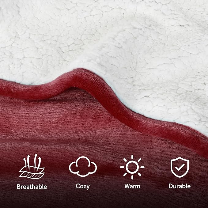 Catalonia Sherpa Wearable Blanket Poncho for Adult Women Men, Wrap Blanket Cape with Pocket, Warm, Soft, Cozy, Snuggly, Comfort Gift, No Sleeves, Wine