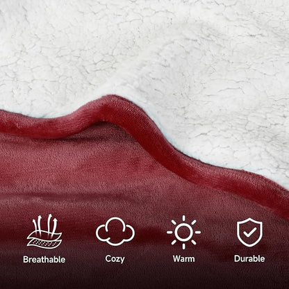Catalonia Sherpa Wearable Blanket Poncho for Adult Women Men, Wrap Blanket Cape with Pocket, Warm, Soft, Cozy, Snuggly, Comfort Gift, No Sleeves, Wine