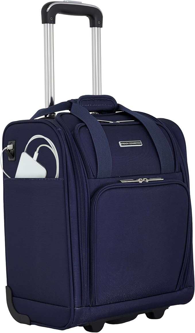 French Connection 16" Underseat Carry-On Luggage with USB/USB-C Ports, Blue Depths