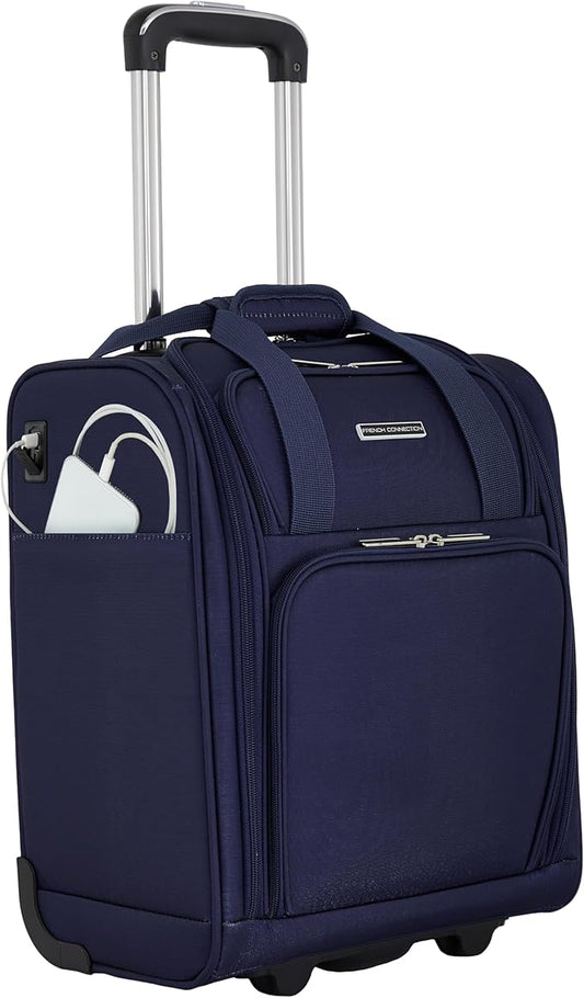 French Connection 16" Underseat Carry-On Luggage with USB/USB-C Ports, Blue Depths