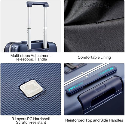 Hanke 20 Inch Carry On Luggage with Front Pocket Aluminum Frame, Hard Shell Suitcases with Wheels, Rolling Luggage, Suitcase with Lock, Travel Luggage for Weekender, Dark Blue
