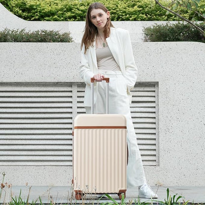 Merax Luggage Sets 2 Piece Front Opening, Hardside Lightweight Carry on Suitcase with USB Port,Durable Expandable Luggage with Bags Spinner Wheels and TSA Lock,White and Brown