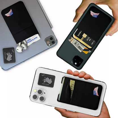 Gecko Travel Tech Double Pocket - Adhesive Card Holder - Cell Phone Pouch - Stick on Spandex Pocket - Carry Credit Cards and Cash (USA BRUSH)