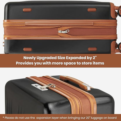 Kono Luggage Sets 3 Piece Expandable Carry On Travel Luggage 20 Inch TSA Lock Spinner Wheels Hardshell Suitcase Set(Black&Brown,3 Piece Set)