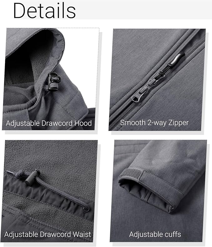Outdoor Ventures Women's Softshell Jacket with Removable Hood Fleece Lined Windbreaker Insulated Long Warm Rain Jacket