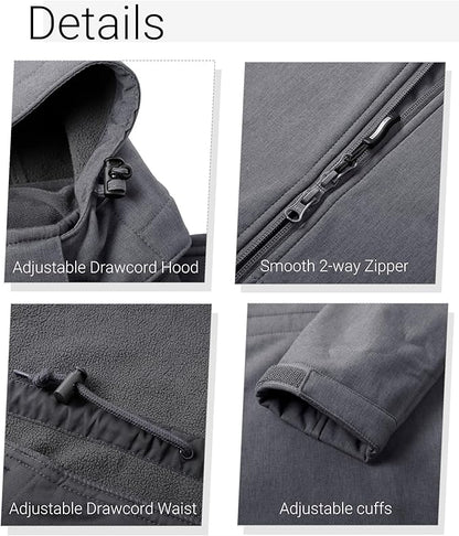 Outdoor Ventures Women's Softshell Jacket with Removable Hood Fleece Lined Windbreaker Insulated Long Warm Rain Jacket