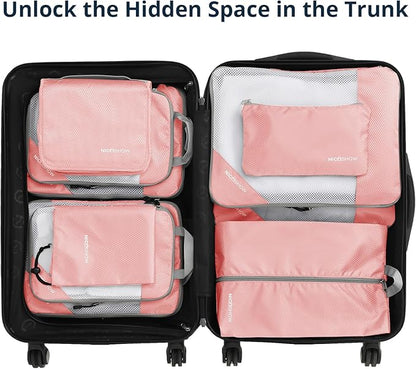 Compression Packing Cubes 10 Set, Compressible Space-Saving Packing Cubes for Travel - Compression Bags, Luggage Organizer, Travel Essentials for Women, Pink