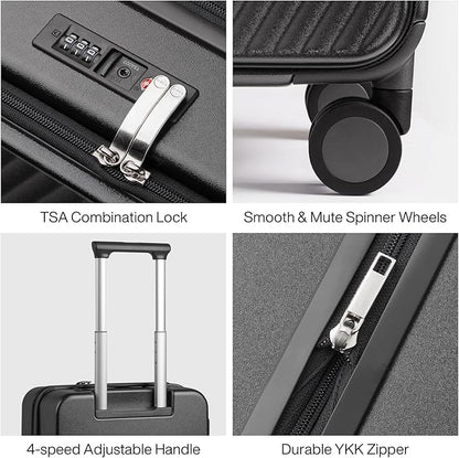 mixi 20 Inch Expandable Carry On Luggage PC Hard Shell Suitcase Top Opening Rolling Travel Suitcases with Spinner Wheels & TSA Lock, Rock Gray