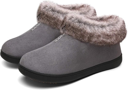Mishansha Women's House Shoes Memory Foam Suede Moccasin Slippers Winter Warm Fleece Lined Home Shoes with Anti-Skid Rubber Sole