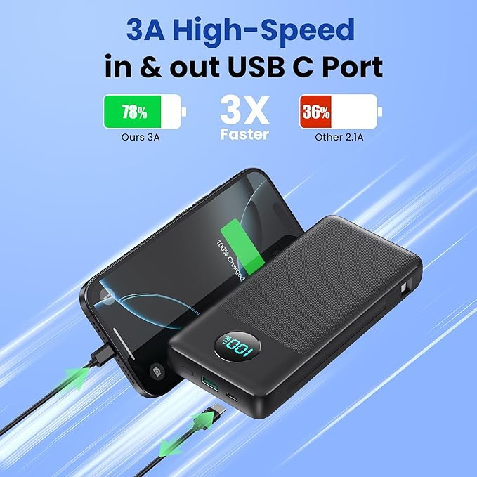 Portable Charger USB C Power Bank with 2 Built in Cables & AC Wall Plug,13800mAh Portable Battery Pack Fast Charging Compact LED Display Universal Compatible with iPhone 17/16,Galaxy S23,Tablets etc