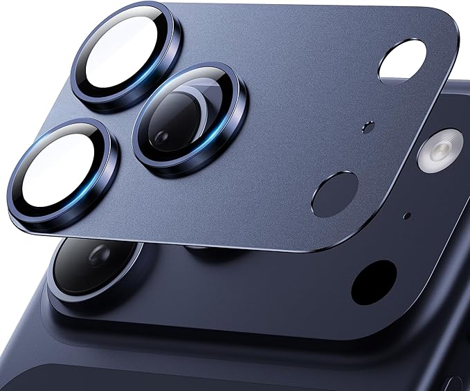 Hoerrye for iPhone 17 Pro Camera Lens Protector - [12FT Shatterproof Military Grade] [Strong Adsorption] Top 9H+ Tempered Glass Camera Screen Full Protective Cover Case Friendly,Deep Blue