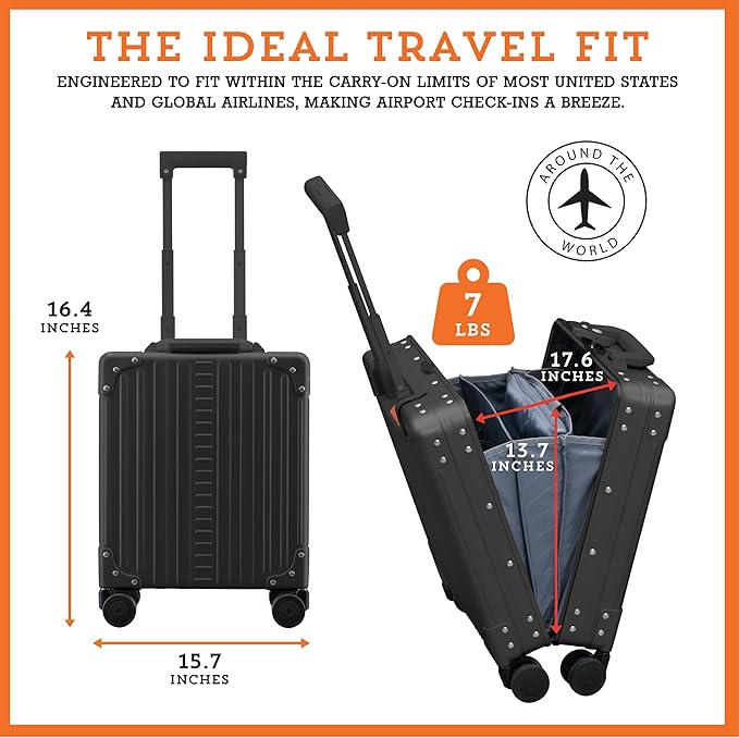 Aleon All Aluminum Lightweight 16” Premium Vertical Underseat Carry-On Luggage. Business Briefcase with Wheels - Hardshell Suitcase