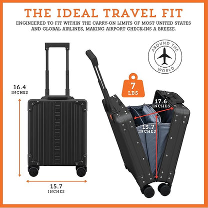 Aleon All Aluminum Lightweight 16” Premium Vertical Underseat Carry-On Luggage. Business Briefcase with Wheels - Hardshell Suitcase