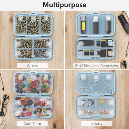 FYY Weekly Pill Organizer with Labels,8 Compartments Travel Daily Pill Case Airtight Moistureproof Large Pill Box to Hold Vitamins, Fish Oil, Supplements,Cotton Swab and Bandages-Blue