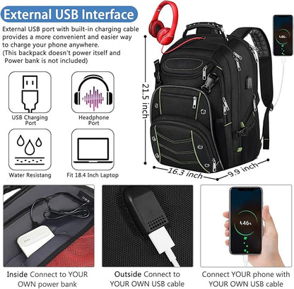VECKUSON 18.4 Inch Laptop Backpack for Men and Women, 55L Extra Large Gaming Laptops Backpack with USB Charger Port, TSA Friendly Flight Approved and RFID Anti-Theft Pocket